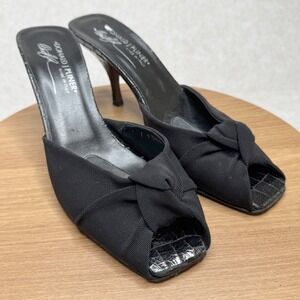 Donald Pliner Black Knoted Bow Fabric Slip on Heels Mules Size 8‎ Made in Italy
